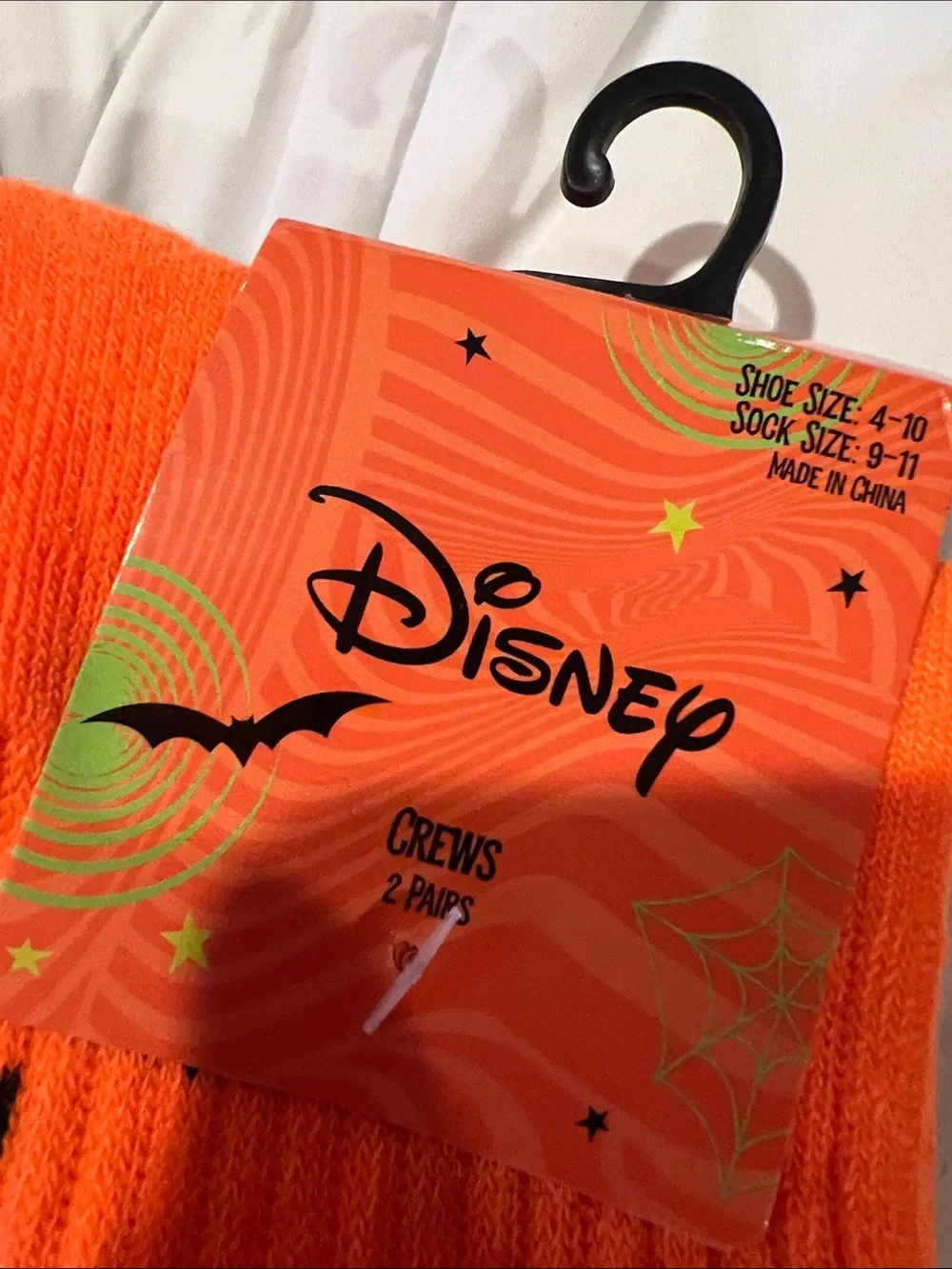 Women’s Disney Orange Halloween Crew Socks with Blue Stitch Plush Accent